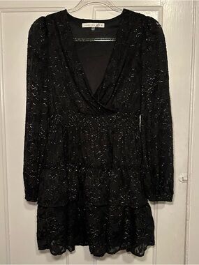 Altar'd State Black Long-Sleeve Sparkle Tiered Dress